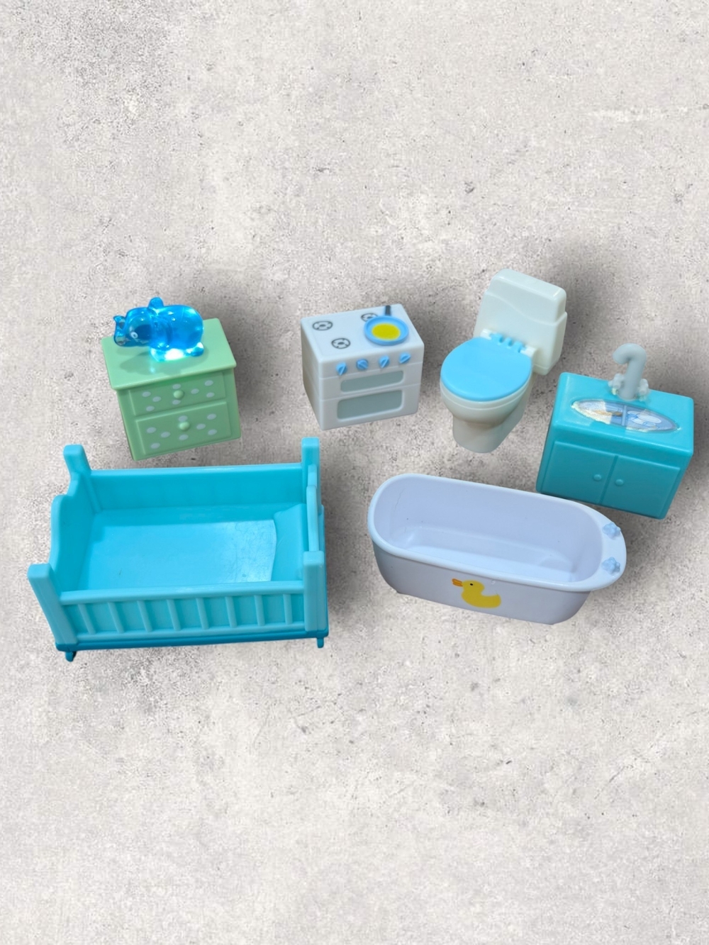 Blue & White Kids Bathroom and Nursery Playset - Toy Furniture Set